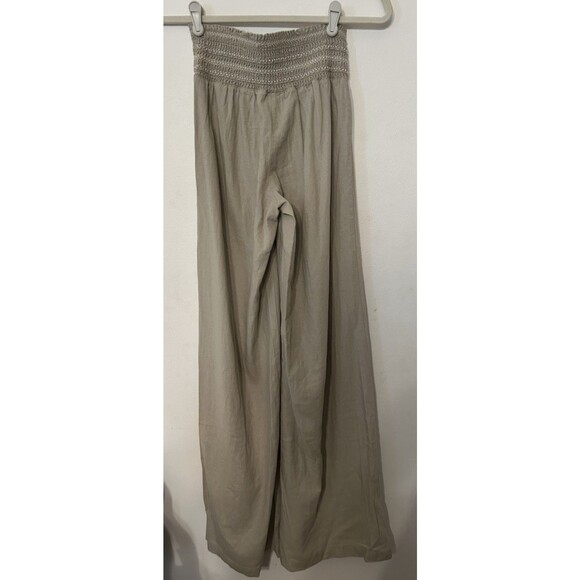 American Rewash Linen blend White Leg Smocked Waist Oatmeal Pants Size Small - Picture 4 of 7
